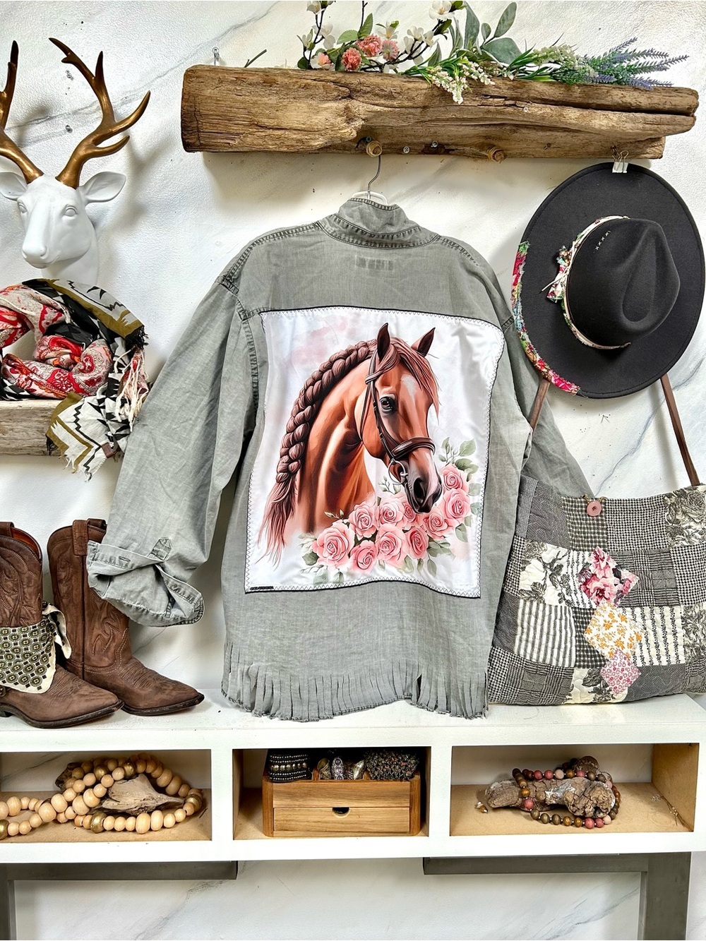 Live Giveaway Sept 26 during my LIVE Rare HORSE
Horse SHACKET + patchwork bag